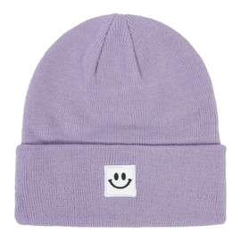 Orfila Beanies for Men Women Smiley Face Warm Winter Hat Toque Unisex Gifts for Women Girlfriend Her Purple