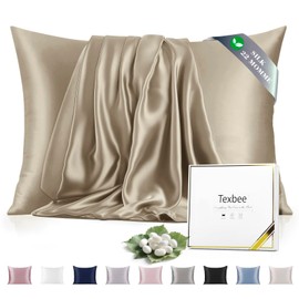 Texbee Silk Pillowcase, 22 Momme Mulberry Silk Pillowcases for Hair and Skin Health, Soft Smooth Breathable Cool Pure Pillow Case for Beauty Sleep, with Gift Box, 1pc (Standard 50x66 cm, Taupe)