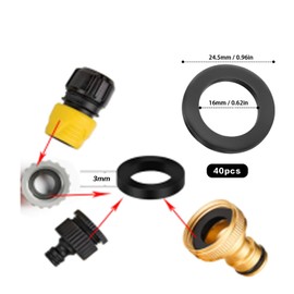 Pack of 40 Flat Seals, 3/4 Inch Sealing Rings, Rubber Seals, Sanitary 3/4 Inch, Tap Seals, Shower Hose Washers, Shower Head Sink O Rings Rubber