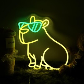Yellow Capybara Neon Sign USB Powered for Wall Decor, Capybara Neon Night Light Sign Dimmable for Children's Room Party Decor Capybara Lover Birthday Gifts