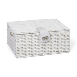 Arpan Small Resin Woven Storage Basket Box With Lid & Lock - White