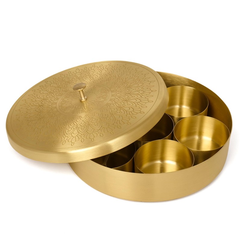 SEMPYIX Brass Masala Box Dabba with Spoon Container 100ML-Spices Storage