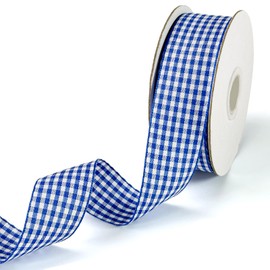 PQZKLDP Royal Blue and White Gingham Ribbon 1 inch Plaid Ribbon Flower Bouquet Wreath Gift Wrapping Checked Ribbon 100% Polyester Each Roll 20 Yards