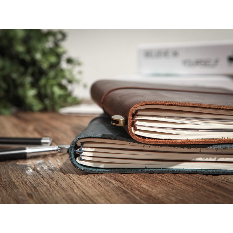 Collasaro Leather Notebook, Genuine Leather, Notebook, Journal, A5 Size, Red