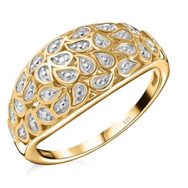 TJC White Diamond Dome Ring for Women Vintage for Wife Girl Friend in Platinum and Yellow Gold Plated 925 Sterling Silver Size T April Birthstone