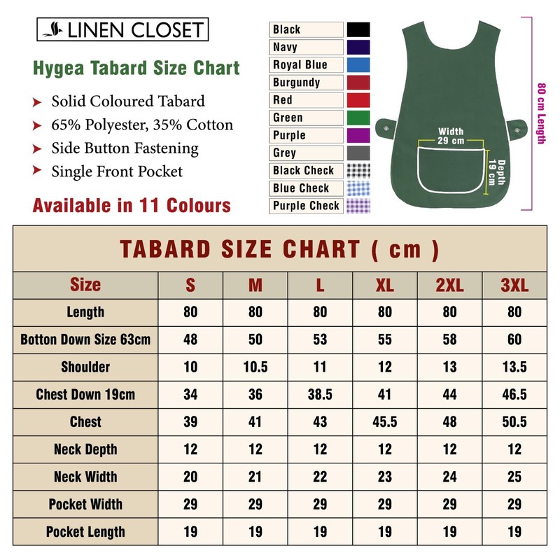 LINEN CLOSET Womens Tabards with Pockets for Men Ladies Cleaning