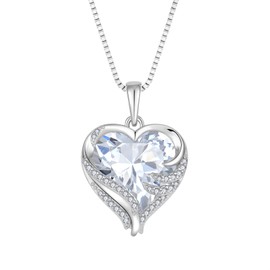 STARCHENIE Angel Wings Necklaces for Women, 925 Sterling Silver Love Heart Pendant April Birthstone Jewelry