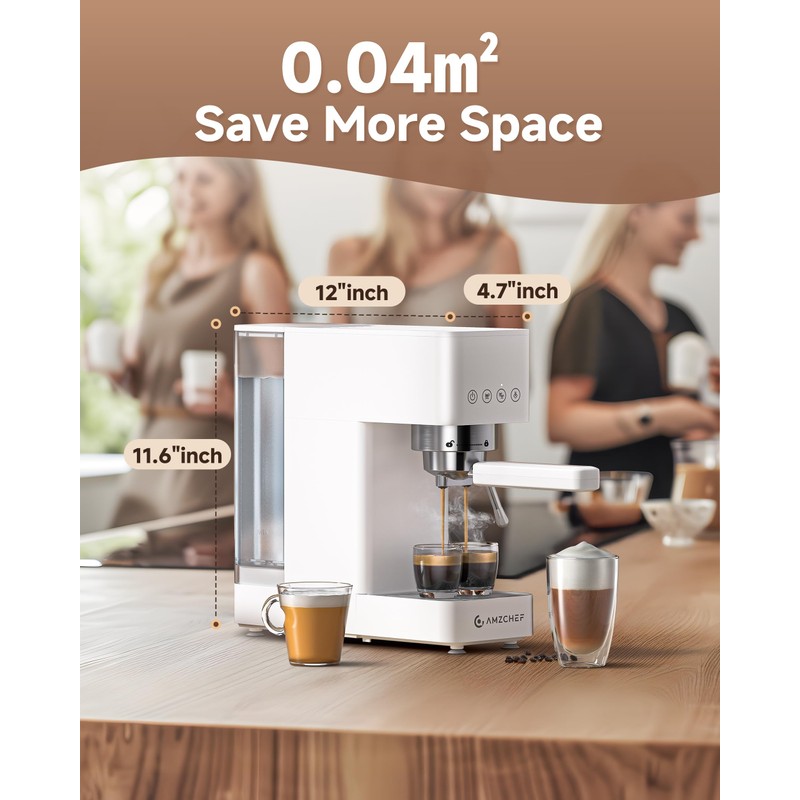 AMZCHEF Espresso Machine 20 Bar, Compact Espresso Maker with Steam