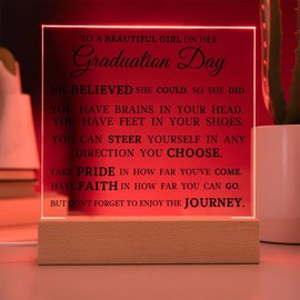 Graduation Gift, Acrylic Plaque with LED Lights, Thoughtful Keepsake, Room Decor, Unique Graduation Gift for Her, Meaningful Message on Plaque Display, Unique Present for Graduation