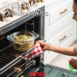 Glass Casserole Dish by Simax Clear Glass Round Casserole Dish with Lid and Handles Covered Bowl for Cooking Baking Serving etc. Microwave Dishwasher Oven and Stove Safe Cookware 1.75 Quart