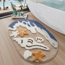 LUMI Alfombra de Baño con Diseño de Playa, 54 x 86 cm