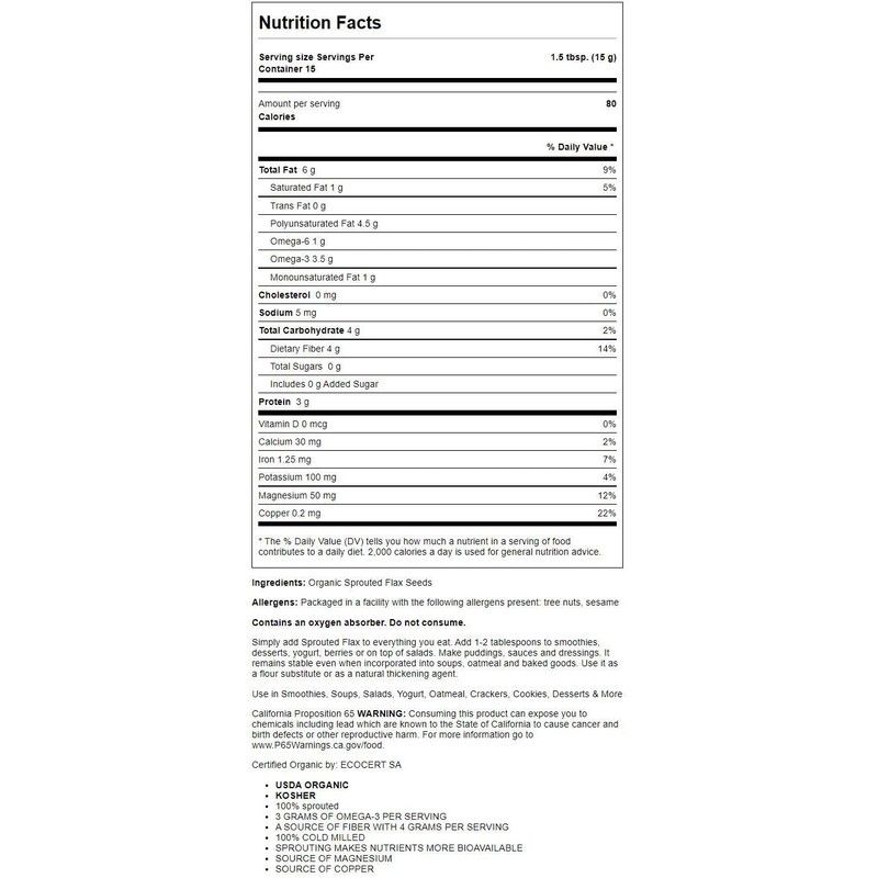 Sprouted Flax Golden Organic Traditions 8 oz Bag