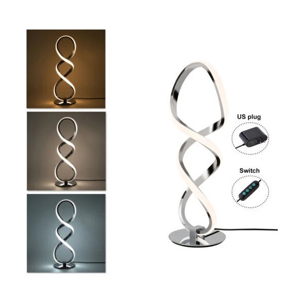 Desktop Corded Bedside Lamp, LED Table Lamp for Bedroom Spiral