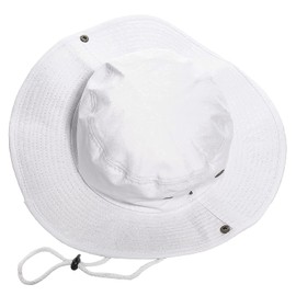 KorhLeoh Sun Hats for Men UV Protection Wide Brim Bucket Fishing Safari Boonie Hat for Summer, White
