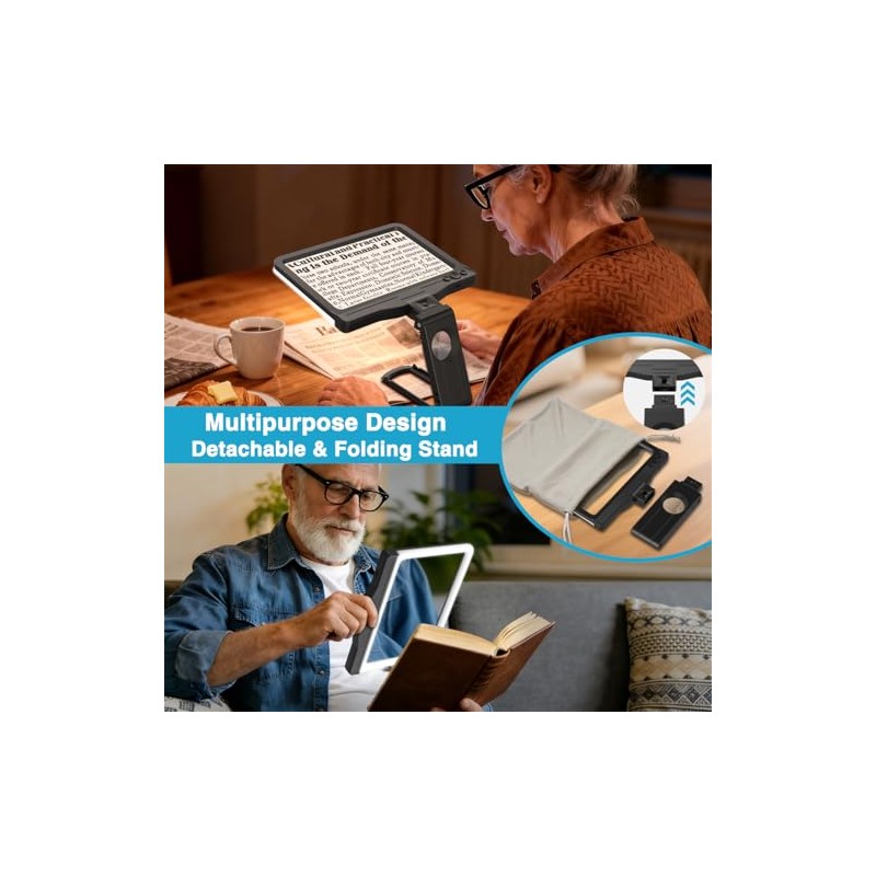 30X 6X Rechargeable Magnifying Glass for Reading, Large Full Page