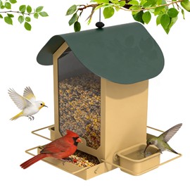 FlowaFoli Metal Bird Feeders for Outdoors | Both Sides Removable Feeding Troughs for Easy Cleaning | 360 Degree Perch | Perfect for Attracting Wild Birds