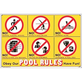 Poolmaster 41357 Sign for Residential or Commercial Swimming, Icon Pool Rules, 24" x 18", Neutral