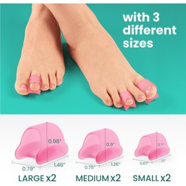 Welnove Hammertoe Corrector - 6 Pack Toe Splints - Soft Gel Toe Straighteners - Realign Bent, Curled, Crooked, Claw, Hammer Toes - Toe Corrector for Men and Women, 3 Different Sizes (Pink)