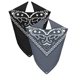 Van Der Rich ® Pack of 2 Bandanas 100% Cotton Head Scarf for Men Women (Black-Grey, TU)