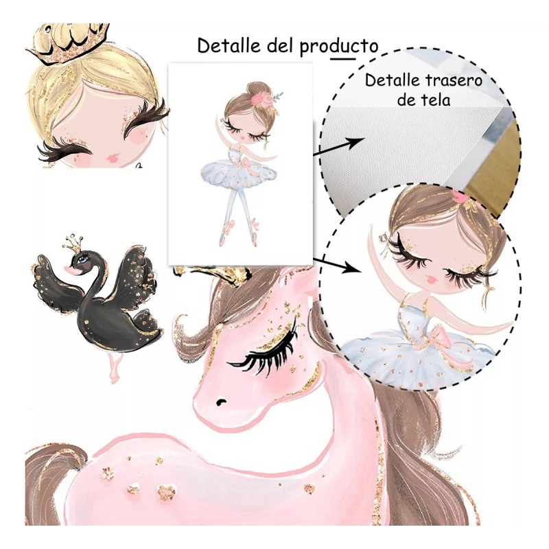 DaraBaby Kit 6 Lienzos Habitación Infantil Bailarina Ballet Bebé Niña