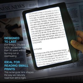 MagniPros 3X Large Ultra Bright LED Page Magnifier- 12 Anti-Glare Dimmable LEDs, Provide More Evenly Lit Viewing Area, Relieve Eye Strain|for Reading Small Prints & Low Vision
