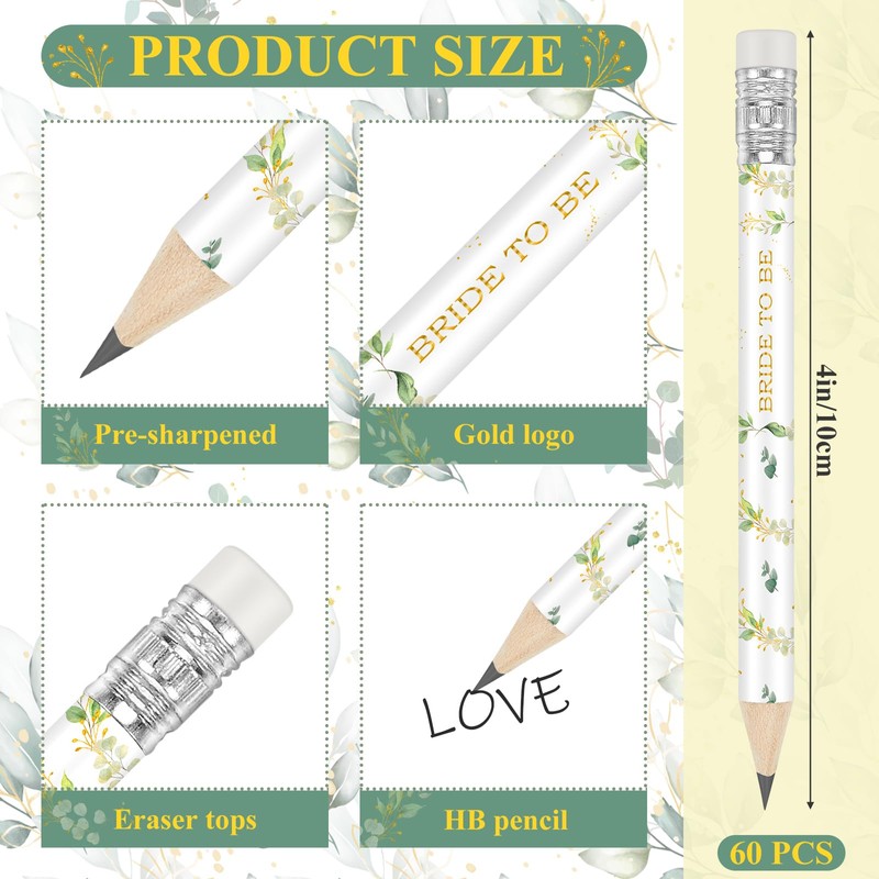 Teling 60 Pcs Bridal Shower Golf Pencils Bulk 4 Inch