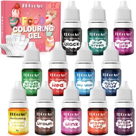 ERCorArt 12 Colours Gel Food Colouring - Icing Gel Colours Set with Gloves, Food Colouring for Cake Decorating, Baking, Macarons, Buttercream, Easter Eggs and DIY Crafts -Vegan, Non Gluten (6 g Each)