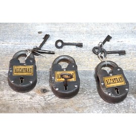 Cast Iron Antique Style Durable Vintage 3 Alcatraz Cast Iron Locks & Keys Antique Finish Full Size Functional Metal 4x2