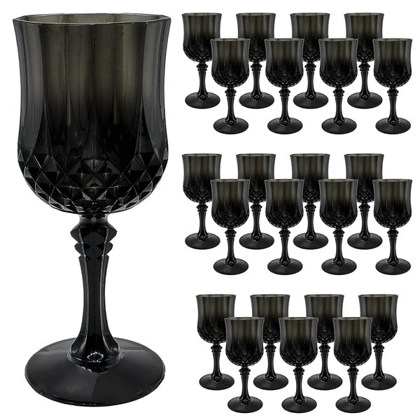Veiuwa 24 Pcs Black Wine Glasses - Plastic Goblets, Cordial