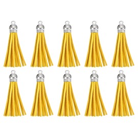HARFINGTON 20Pcs 2.2 Inch Leather Tassels Keychain Charm with Silver Cap for Pendant Bracelet Jewelry Making DIY Craft Decoration, Yellow