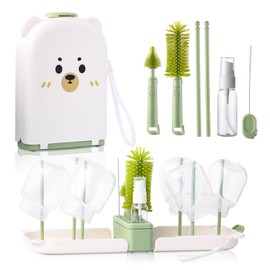 Baby Bottle Cleaner Brush Set Bottle Cleaner Brush Set Portable Bottle Cleaning Kit Set Silicone Brush, Nipple Brush, Straw Brush, Dispense Detergent Dispenser, Drying Rack - 6 in 1
