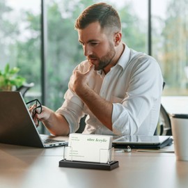 AITEE 6 Pack Business Card Holder: Transparent Acrylic Business Card Holder Display for Desk Tidy Office Accessories, Fits 50-60 Business Cards