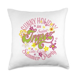 Saint-Tropez Summer France Holiday Boys Girls Tees St. Tropez French Riviera Tan Vacation Travel Women Men Kids Throw Pillow, 18x18, Multicolor