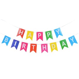 Rainbow Happy Birthday Bunting Banner Pastel Hanging Letters Party Decoration Garland With White Letters