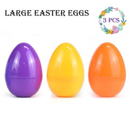 WIKHIA Fillable Giant Easter Eggs- 7.8" Jumbo Empty Easter Plastic Eggs Assorted Color for Easter Egg Hunt, Suprise Egg, Easter Hunt (3 Pack Large)