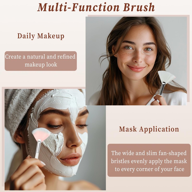Facial Fan Brushes Set of 6- Pink & White, Soft