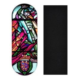 Teak Tuning Heat Transfer Graphic Wooden Fingerboard Deck, Wallace Stained Glass - 34mm x 97mm Popsicle Shaped Deck