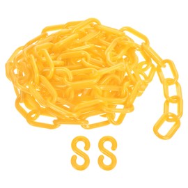 sourcing map Plastic Chain Links, 1.4-Inch 10 Foot Plastic Barrier Chain Safety Chains Safety Barrier Chains with S-hooks for Crowd Control Queue Line Fence Gate Decoration, Yellow