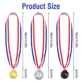 Aysatogc 3 PCS Gold Silver Bronze Medals, 1st 2nd 3rd Award Medals with Neck Ribbon Olympic Style Medal Prizes for Kids School Sports Meeting Sports Events or Celebration Souvenir (Metal, 2 Inch)