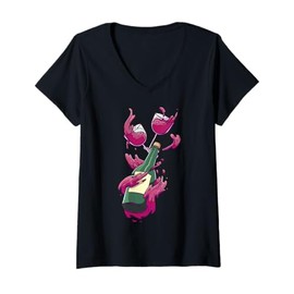 Womens Cartoon Character Holding Colorful Beverages For Kids V-Neck T-Shirt