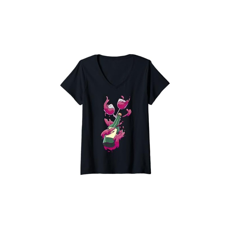 Womens Cartoon Character Holding Colorful Beverages For Kids V-Neck T-Shirt