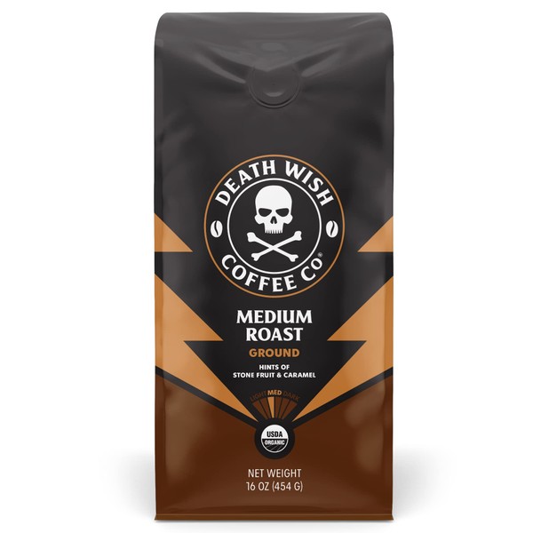 Death Wish Coffee, Organic and Fair Trade Medium Roast Ground Coffee, 16 oz