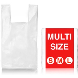 Plastic Carrier Bags 100 White Plastic Carrier Bags C Vest-Style with Handles for Groceries, Boutique Markets & Takeaways 13 x 19 x 23 Inch (Large)
