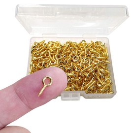 300PCS Mini Screw Eye Pin Pegs, 10 x 5mm Hooks, Self Tapping Screws for Arts & Crafts, Cork Top Bottles & DIY Jewelry Making (Gold)