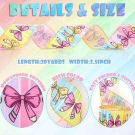 20 Yards Back to School Wired Edge Ribbon, 1 Roll 2.5 in Cute Bow & Pencil Colorful Pink Eraser Gift Wrapping Ribbon for Preschool Classroom DIY Crafts Bow Wreath Classroom Decorations