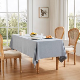 ZeeMart Basic Linen Textured Table Cloth, 52 x 70 Inch Chambray Blue, Farmhouse Style Light Blue Rectangle Tablecloth, Wrinkle Resistant Washable Heavy Weight TableCloths