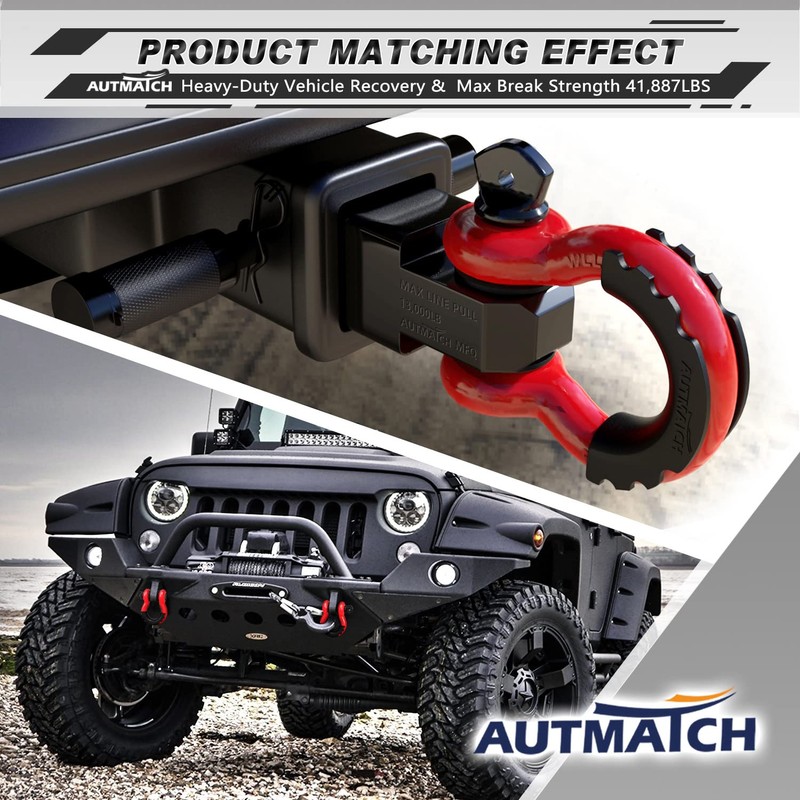 AUTMATCH D Ring Shackle 3/4" Shackles (2 Pack) 41,887Ibs Break