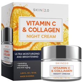 Hidratante facial con vitamina C y colágeno, crema de noche hidratante antienvejecimiento para pieles irregulares y secas, reafirma y suaviza las líneas finas, probado por dermatólogos