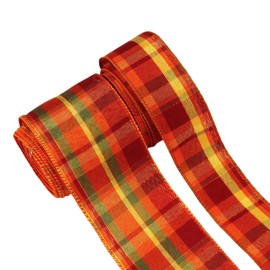 Meseey Total 20 Yards Fall Plaid Ribbon 1.5 inch Buffalo Plaid Burlap Ribbon 2-1/2" Tartan Check Pattern Ribbon for Big Bow,Fall Wreath,Gift Wrapping,Crafts (Burgundy/Yellow)