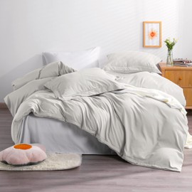 NTBAY 2 Pieces 100% Brushed Microfiber Light Grey Single Duvet Cover Set, Super Soft Light Grey Bedding Set, Solid Color Zippered Comforter Cover with Ties and 1 Oxford Pillowcase (Single, Light Grey)